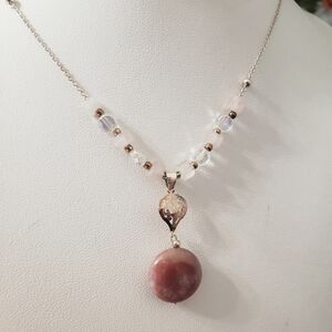 NEW Agate Quartz 925 STERLING SILVER PENDANT NECKLACE 17" UNISEX PINK QU…
